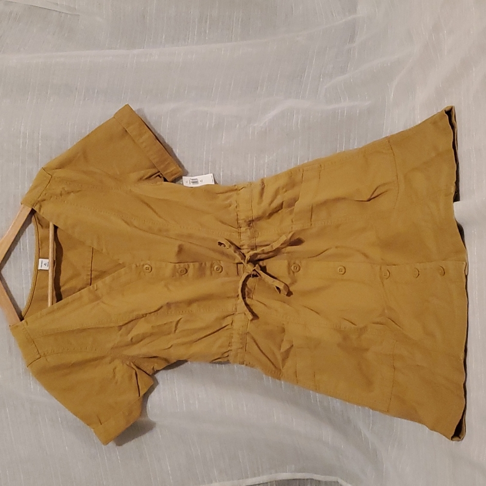Waist-Defined Short-Sleeve Utility Garment-Dye Dress